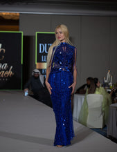 Load image into Gallery viewer, Turtle neck blue sequin maxi dress