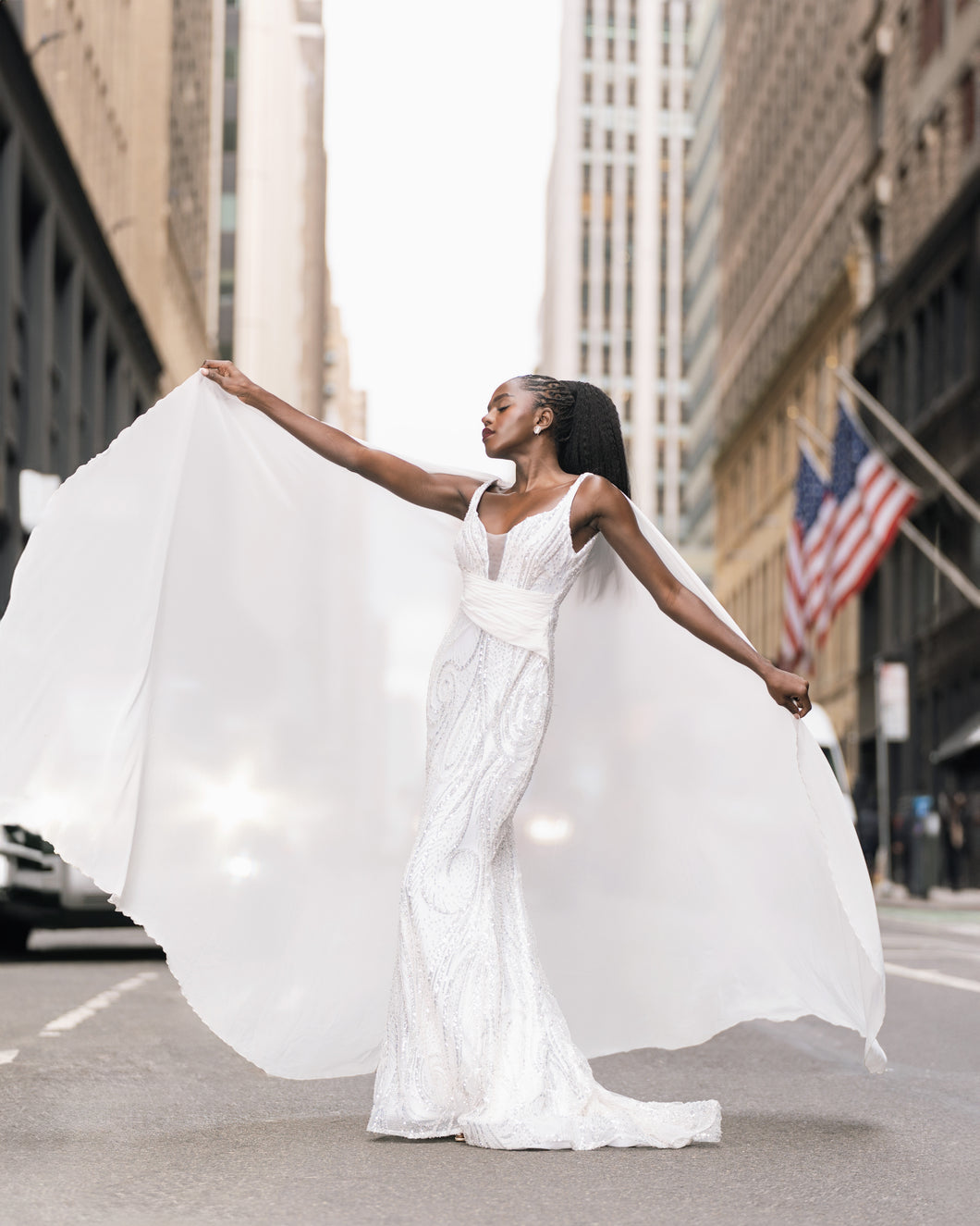 Sequin Bridal Dress With Cape