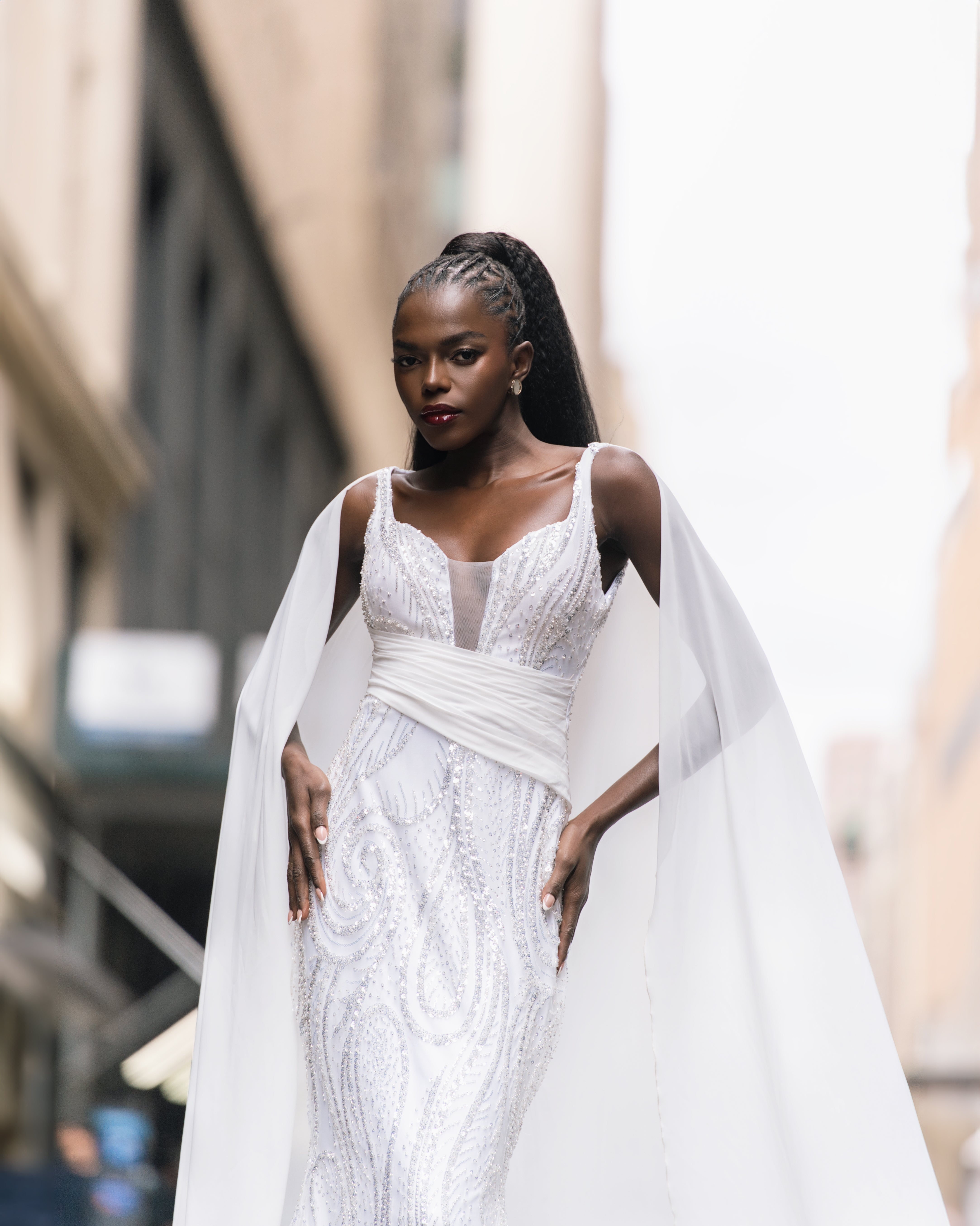 Sequin Bridal Dress With Cape