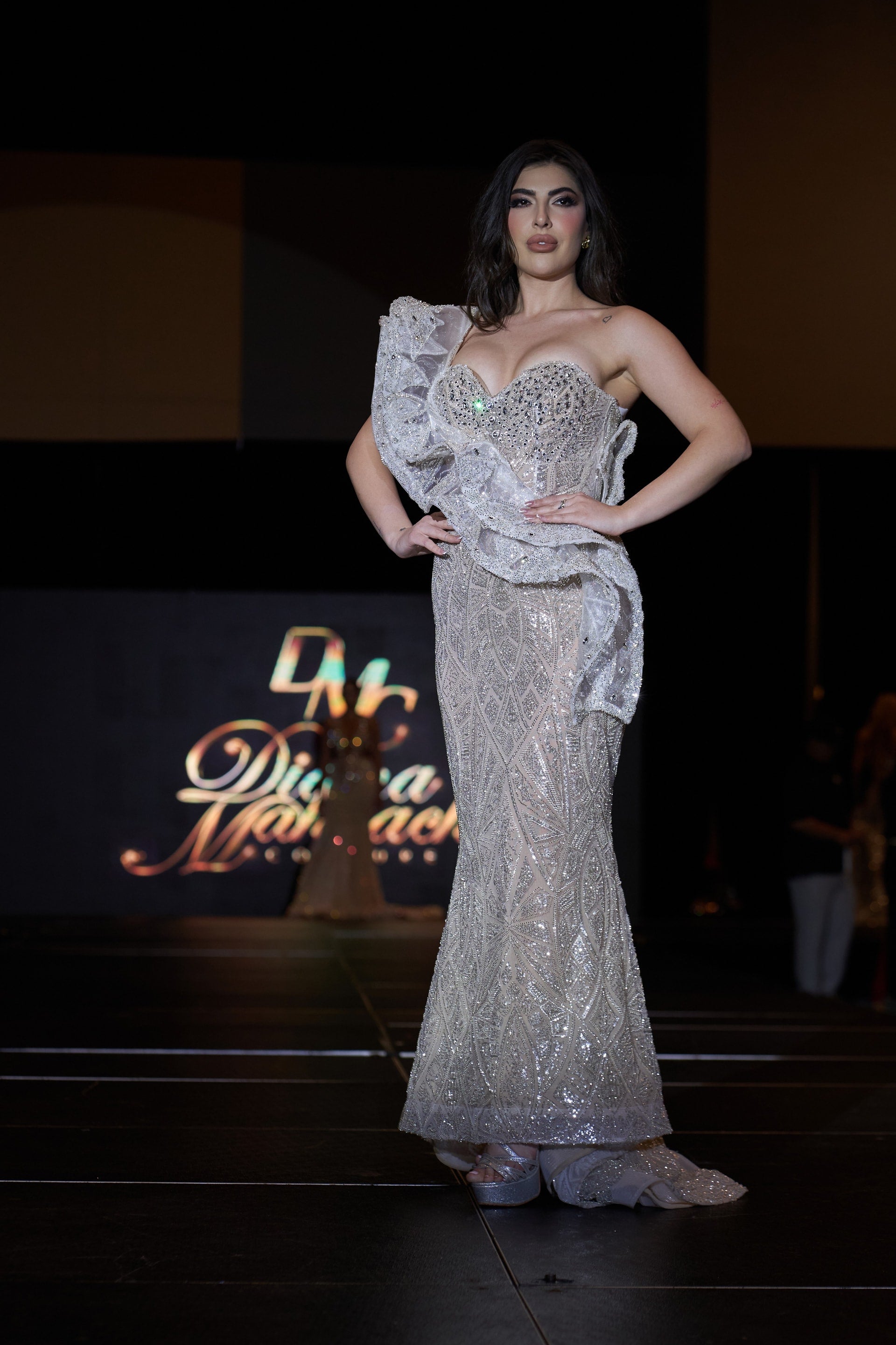 One-Shoulder Beaded Mermaid Gown
