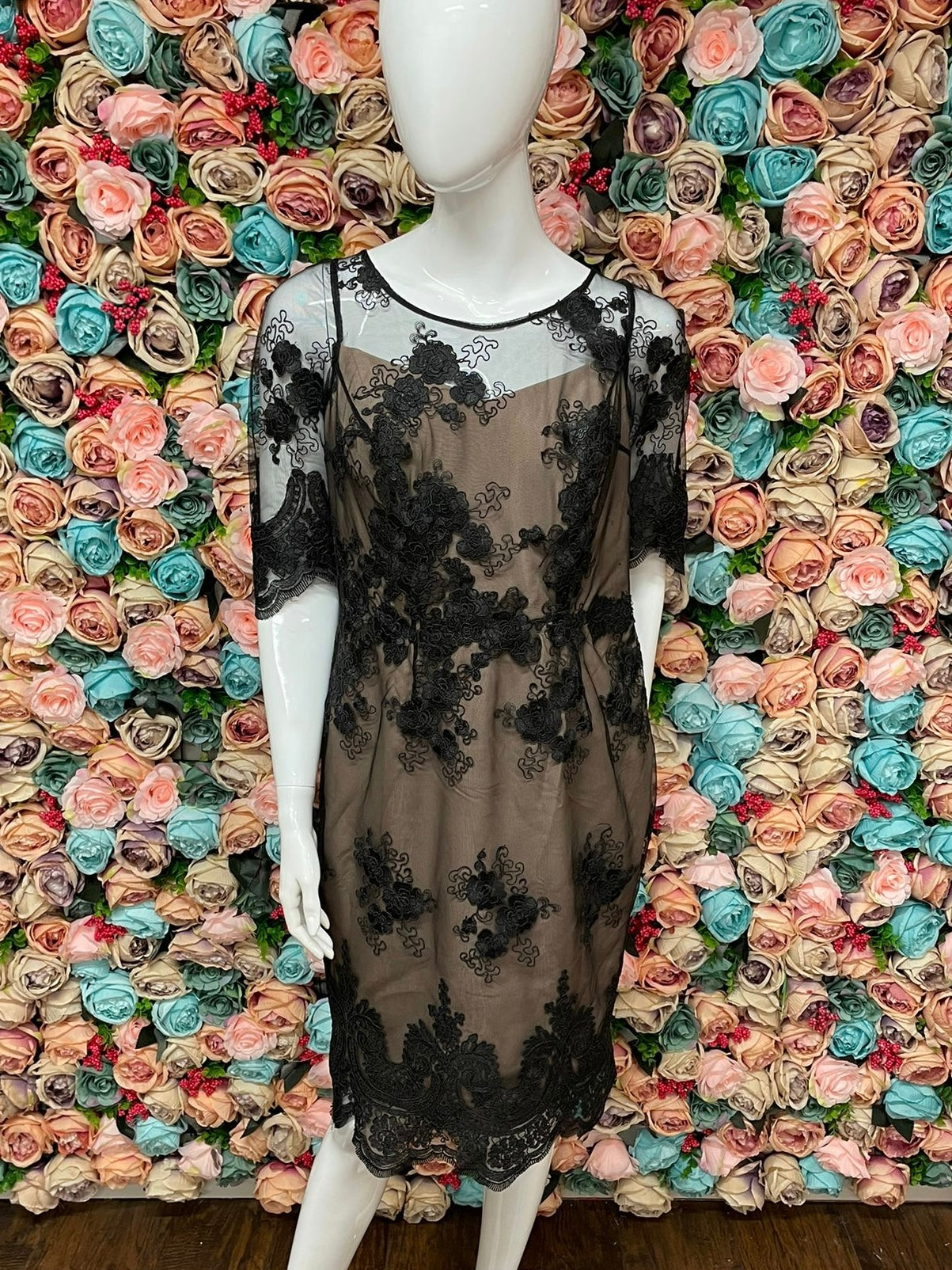 Sheer Black Embroidery With Attached Slip Lining