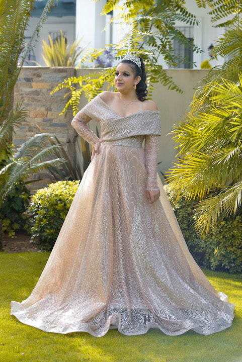 Sparkly Off Shoulder Gown with Full Skirt